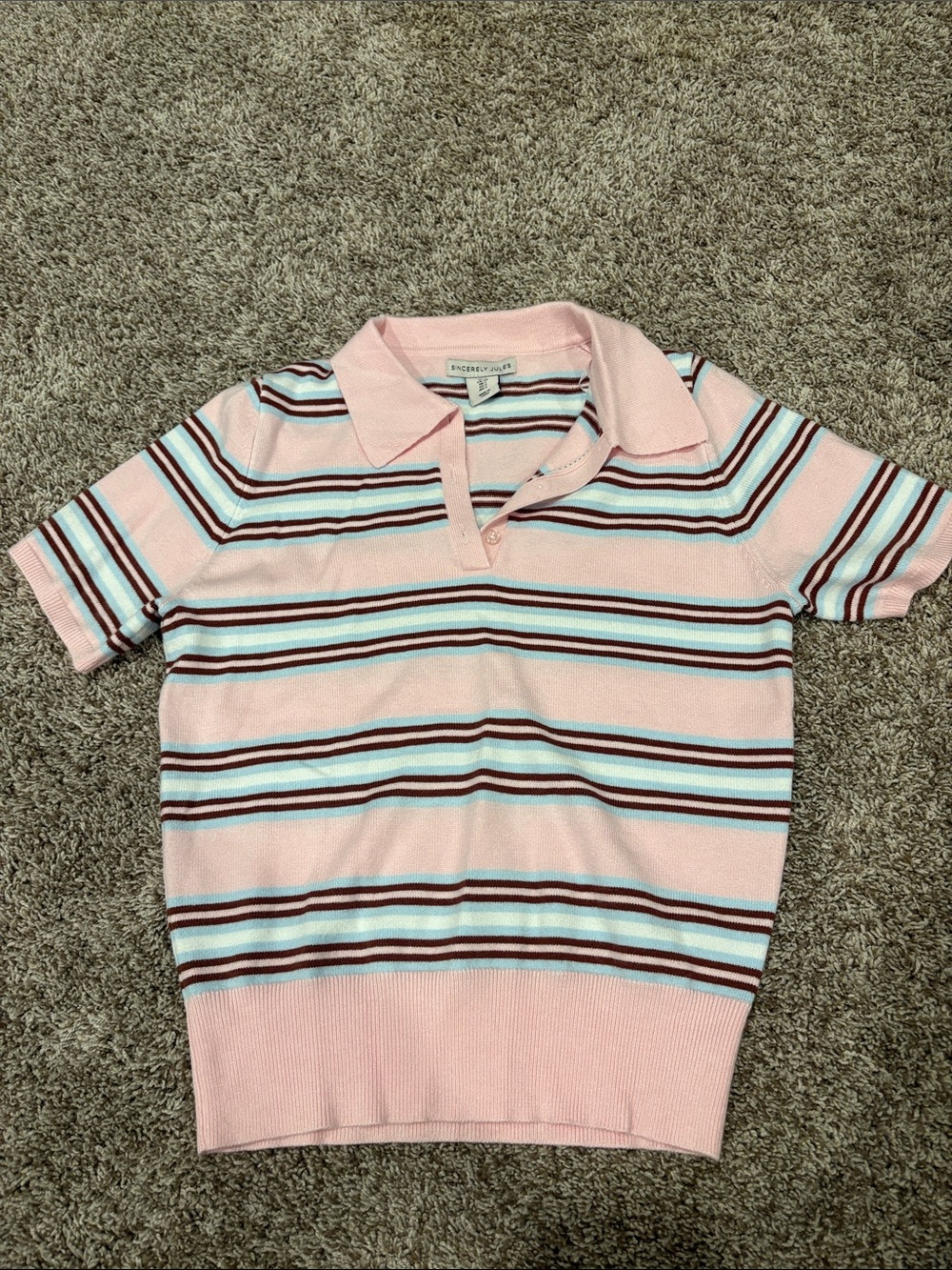 croft & barrow Pink Polo with Blue and Brown Stripes